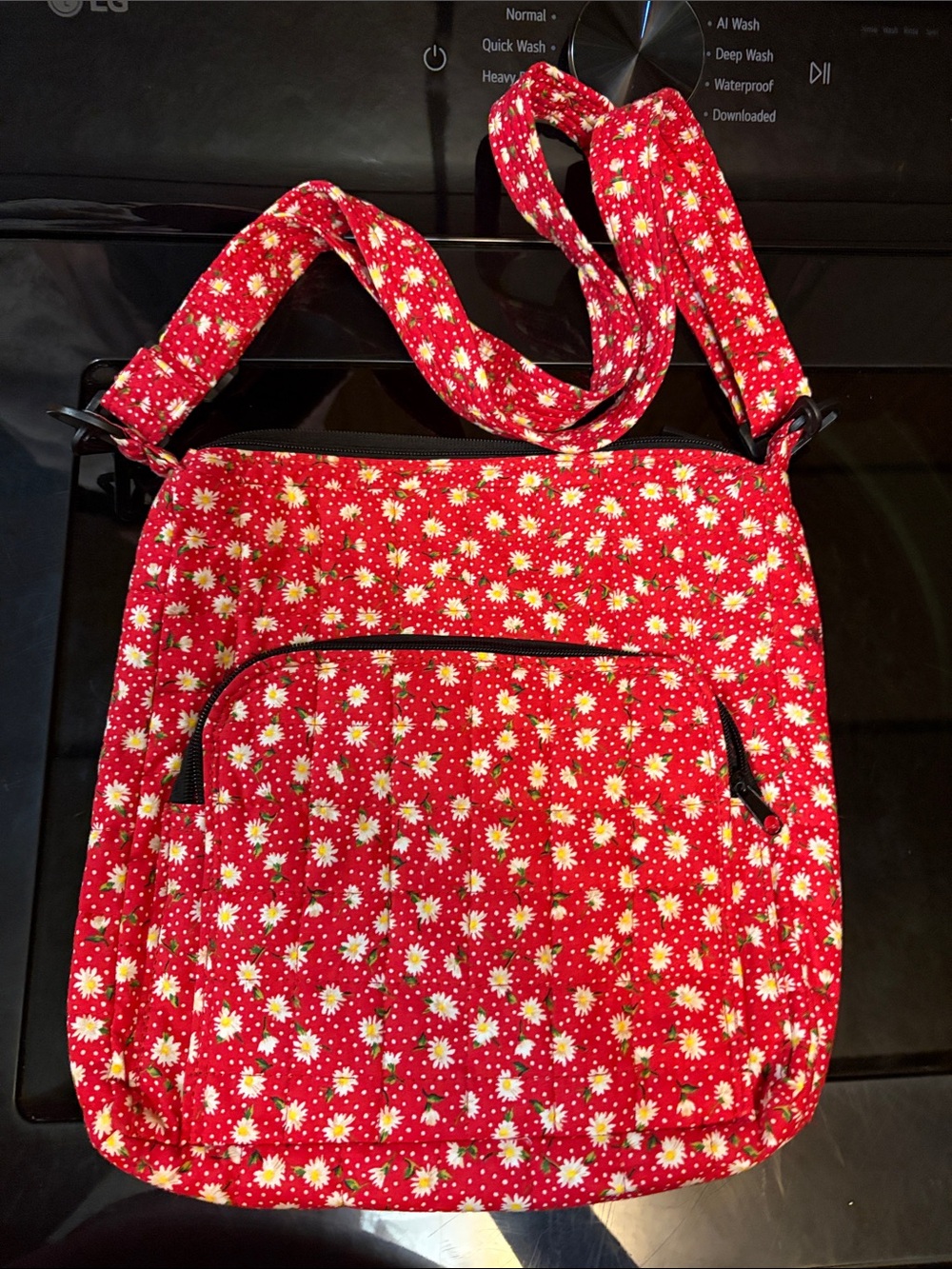 Red Daisy Print Crossbody Bag